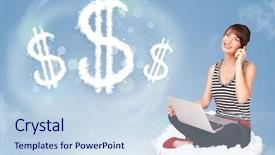  Presentation with dollar signs - Slide deck consisting of financial freedom - pretty young woman sitting background and a sky blue colored foreground