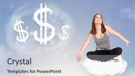 Presentation with dollar signs - Audience pleasing slide set consisting of financial freedom - pretty young woman sitting backdrop and a light gray colored foreground