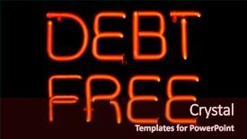 Presentation with debt free - Presentation having financial freedom - red neon sign background and a wine colored foreground