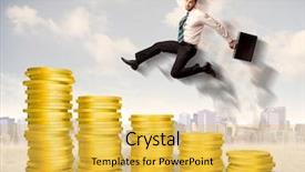  Presentation with successful - Beautiful slide set featuring financial freedom - successful business man jumping up backdrop and a yellow colored foreground