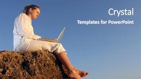  Presentation with christian sunset religious - Slide set with financial freedom - woman with laptop in sunset background and a ocean colored foreground