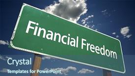  Presentation with freedom - Amazing theme having financial freedom road sign backdrop and a ocean colored foreground