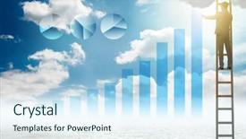  Presentation with sky - Beautiful theme featuring financial goals - businessman drawing charts backdrop and a sky blue colored foreground