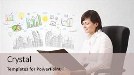  Presentation with sketching - Theme featuring financial goals - cute woman sketching city background and a  colored foreground