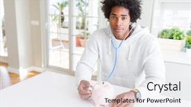 Presentation with african american - Presentation design consisting of financial health on piggy bank background and a sky blue colored foreground