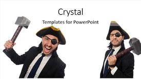  Presentation with pirate - Beautiful slide deck featuring financial instruments - pirate businessman with hammer isolated backdrop and a  colored foreground
