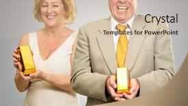  Presentation with two people holding hands - Colorful presentation theme enhanced with financial investment - two senior couple holding gold backdrop and a soft green colored foreground