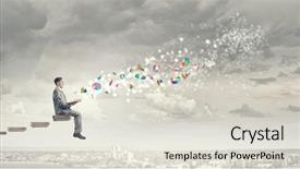  Presentation with pile - Slide set featuring financial literacy - young businessman sitting on pile background and a lemonade colored foreground