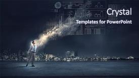  Presentation with book - Slides with financial literacy - young businessman standing with opened background and a wine colored foreground