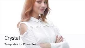  Presentation with beautiful young woman getting face - Audience pleasing PPT theme consisting of financial management free - fashionable portrait of beautiful young backdrop and a sky blue colored foreground