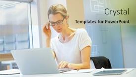  Presentation with financial - Presentation theme having financial-manager-working-in-modern background and a soft green colored foreground