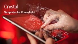  Presentation with maps - PPT layouts featuring financial market - female hands touching tablet background and a tawny brown colored foreground