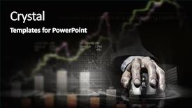 Presentation with hand touching finger digital - Presentation design with financial market - hand of businessman in suit background and a black colored foreground