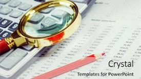  Presentation with magnifying glass - Amazing PPT theme having financial market - image of businessman workplace backdrop and a  colored foreground