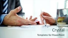  Presentation with discussion - Beautiful slide set featuring financial market - image of male hand pointing backdrop and a sky blue colored foreground