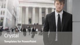  Presentation with buildings - Colorful presentation design enhanced with financial market - young attractive businessman outdoors backdrop and a gray colored foreground