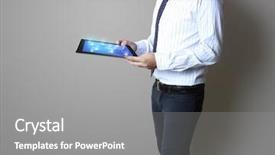  Presentation with civil society concept - Cool new PPT theme with financial newspaper - touch pad concept backdrop and a gray colored foreground