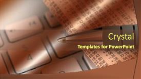  Presentation with newspaper laptop - Audience pleasing presentation theme consisting of financial newspaper rests on a computer laptop with lighting effect backdrop and a tawny brown colored foreground