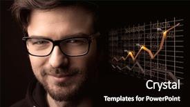  Presentation with statistics - Colorful PPT theme enhanced with financial outlook - elegant businessman with line graphs backdrop and a  colored foreground