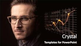  Presentation with statistics - Presentation design enhanced with financial outlook - elegant businessman with line graphs background and a black colored foreground