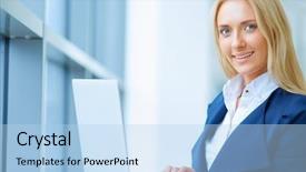  Presentation with female office graphics - Cool new presentation theme with financial outlook - successful female office worker backdrop and a light blue colored foreground