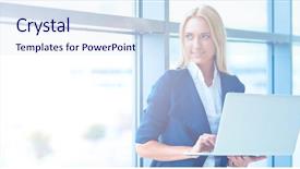  Presentation with female office graphics - Slide deck consisting of financial outlook - successful female office worker background and a sky blue colored foreground