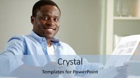  Presentation with newspaper headline - Cool new slide set with financial paper - image of young african man backdrop and a light blue colored foreground