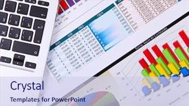  Presentation with financial - PPT theme with financial paper charts and graphs background and a sky blue colored foreground