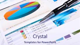  Presentation with business report - PPT theme featuring business project report - financial paper charts and graphs background and a sky blue colored foreground