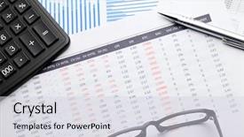  Presentation with financial - Slide set featuring financial paper charts and graphs background and a light gray colored foreground