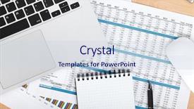  Presentation with history old paper computer - Beautiful PPT theme featuring financial papers computer and office backdrop and a  colored foreground