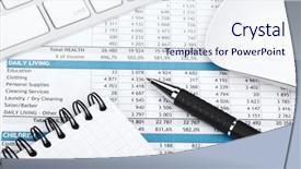  Presentation with history old paper computer - Cool new PPT theme with financial papers computer and office backdrop and a  colored foreground