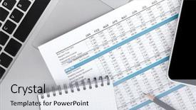  Presentation with financial - Colorful presentation theme enhanced with financial papers computer and office backdrop and a sky blue colored foreground