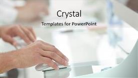  Presentation with keyboard - Cool new presentation theme with financial performance - hands typing text backdrop and a mint green colored foreground