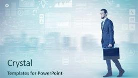  Presentation with walking - Audience pleasing PPT layouts consisting of financial performance company - handsome businessman walking in suit backdrop and a  colored foreground