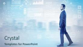  Presentation with walking - Slide deck featuring financial performance company - handsome businessman walking in suit background and a  colored foreground