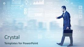  Presentation with database - PPT theme with financial performance company - handsome businessman walking in suit background and a  colored foreground