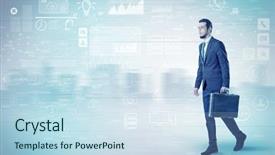  Presentation with database - PPT layouts featuring financial performance company - handsome businessman walking in suit background and a  colored foreground