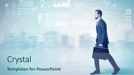  Presentation with database - Amazing PPT theme having financial performance company - handsome businessman walking in suit backdrop and a  colored foreground