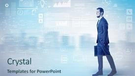  Presentation with walking - Colorful PPT layouts enhanced with financial performance company - handsome businessman walking in suit backdrop and a  colored foreground