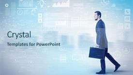  Presentation with database - Presentation theme with financial performance company - handsome businessman walking in suit background and a  colored foreground