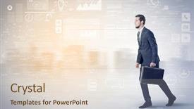  Presentation with database - Colorful PPT layouts enhanced with financial performance company - handsome businessman walking in suit backdrop and a  colored foreground