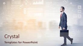  Presentation with database - Colorful presentation theme enhanced with financial performance company - handsome businessman walking in suit backdrop and a  colored foreground