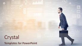  Presentation with walking - Slide set consisting of financial performance company - handsome businessman walking in suit background and a lemonade colored foreground