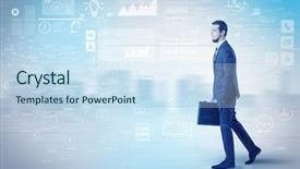  Presentation with database - PPT theme having financial performance company - handsome businessman walking in suit background and a sky blue colored foreground