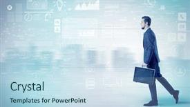  Presentation with database - Cool new PPT theme with financial performance company - handsome businessman walking in suit backdrop and a sky blue colored foreground