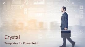  Presentation with database - Cool new PPT theme with financial performance company - handsome businessman walking in suit backdrop and a lemonade colored foreground