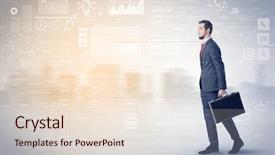  Presentation with walking - Presentation design enhanced with financial performance company - handsome businessman walking in suit background and a lemonade colored foreground