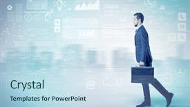  Presentation with database - Amazing presentation theme having financial performance company - handsome businessman walking in suit backdrop and a sky blue colored foreground