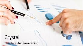  Presentation with work - Audience pleasing presentation consisting of financial projection - detail of people at work backdrop and a white colored foreground